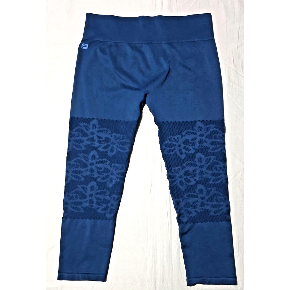 Fabletics High Waisted Seamless Floral Laser Cut Leggings Blue Size M